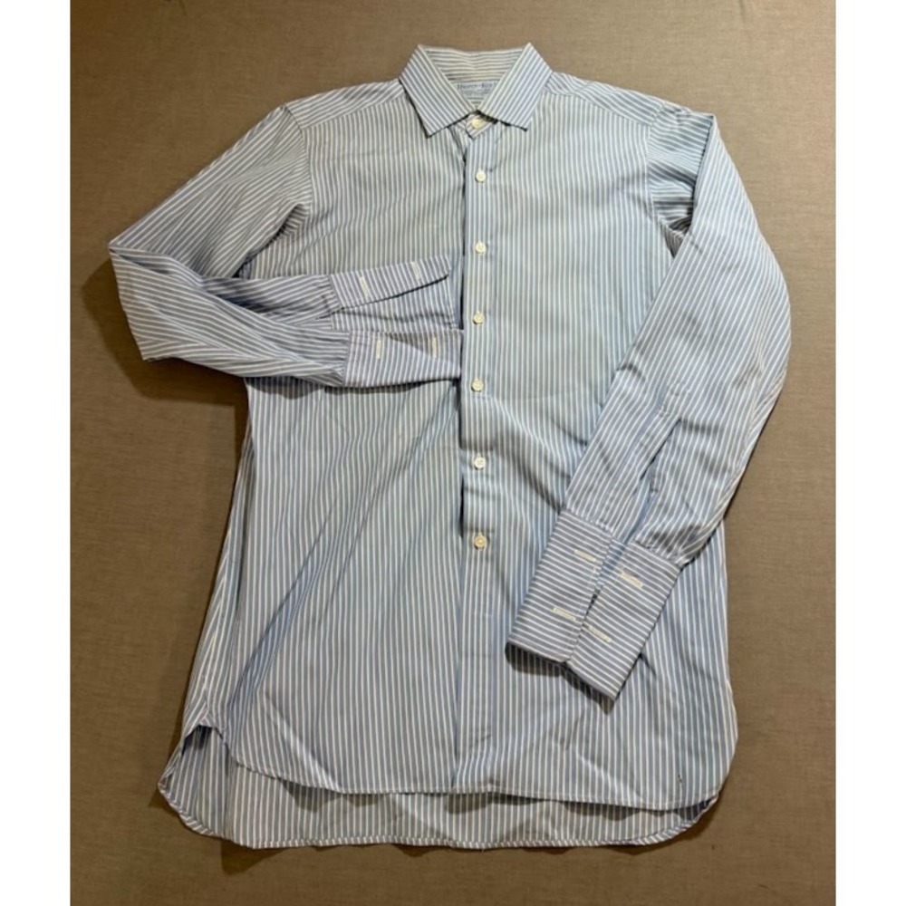 Hilditch & Key Shirt Adult Large Blue Striped Button Up Long Sleeve Dress Mens.